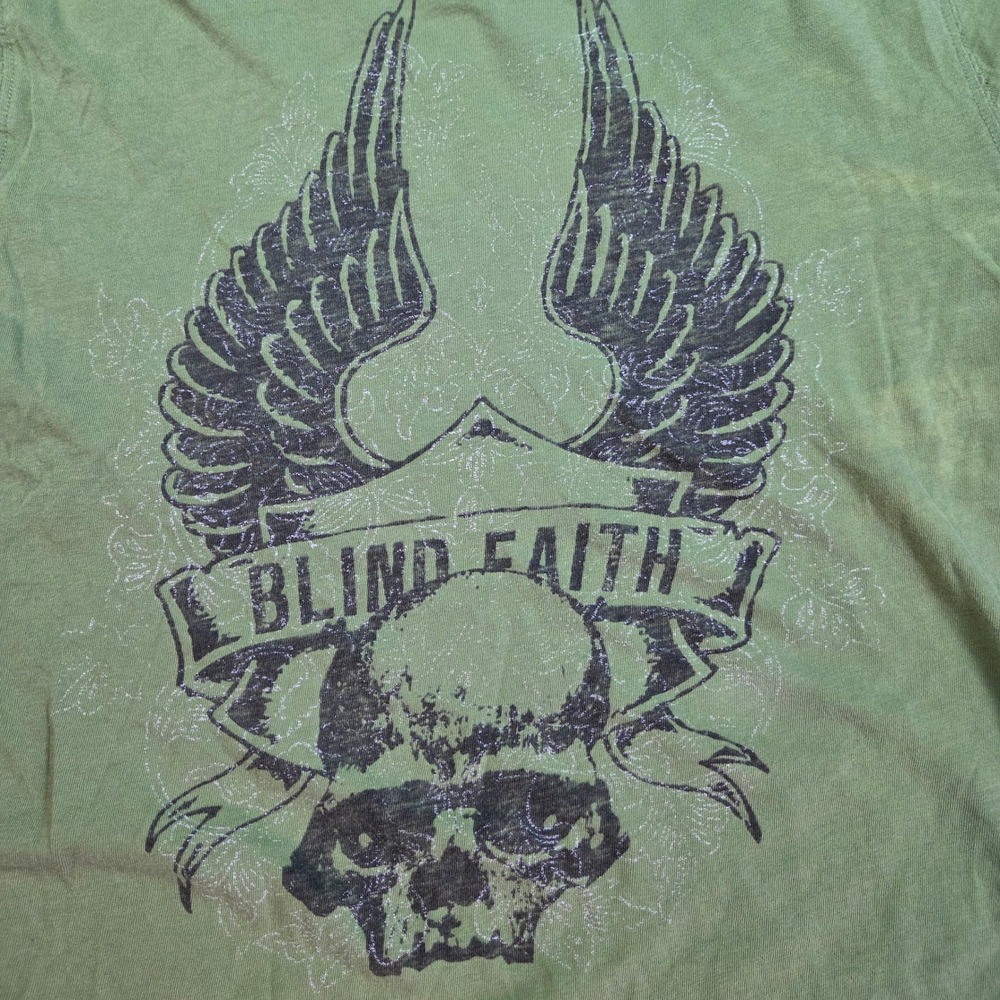 Express Blind Faith Winged‎ Skull Graphic T-Shirt Mens Small Green